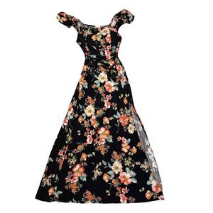 BOG Collective Band of Gypsies Black Floral Dress Padded Smocked Women Size S‎